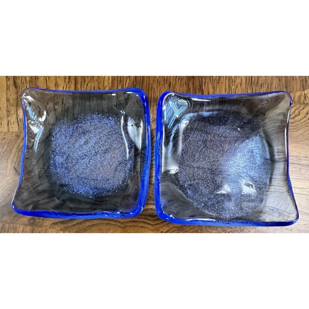 Art Glass Bubble Pebble Trinket Dish Amici Italy? 5X5" Deep Sea Blue Recycled